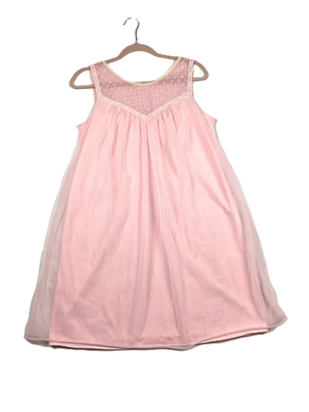 VTG 1980s Sz M Love Lee Made In Canada Pink Sheer Babydoll Nightgown Lace Sheer